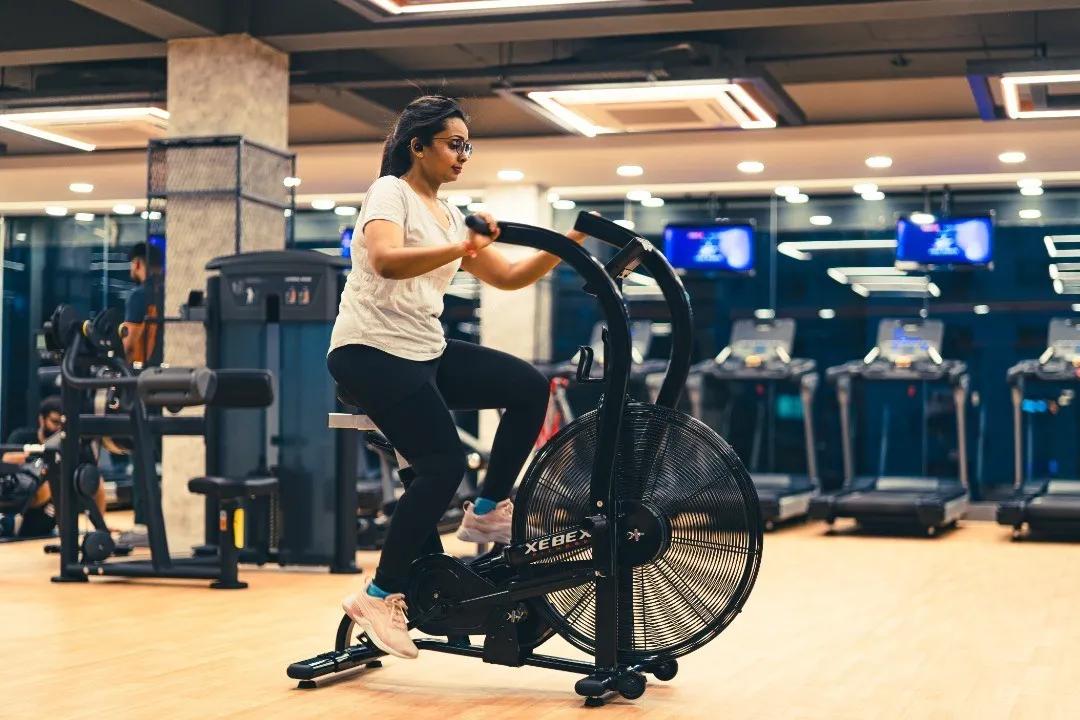 Member training on an air bike at Game On Fitness Sarjapur Road